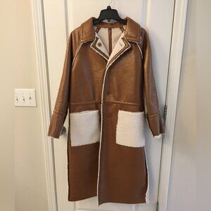 2 in 1 Reversible Coat: Brown Leather and Off-White Sherpa / Teddy